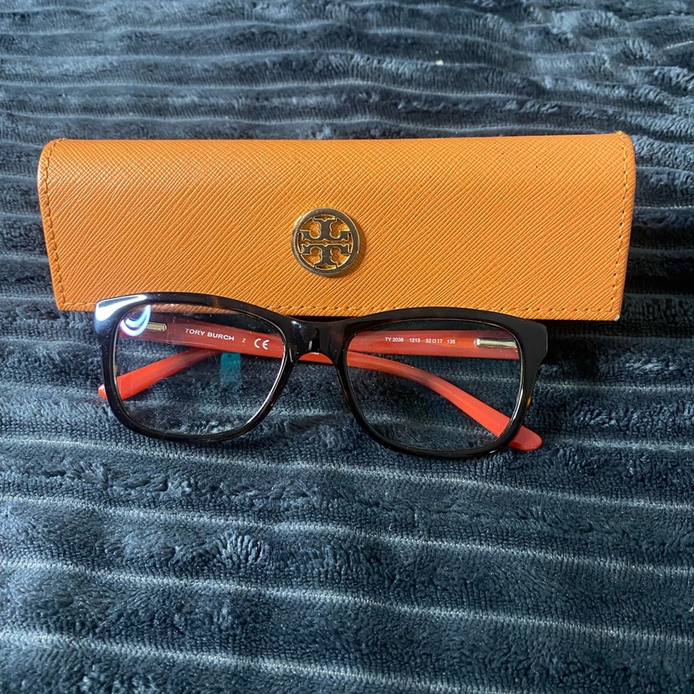 Tory Burch Black & Orange Eyeglass Frames with Orange Case